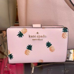 Kate Spade Staci Medium Pineapple Compact Bifold Wallet Pink Multi